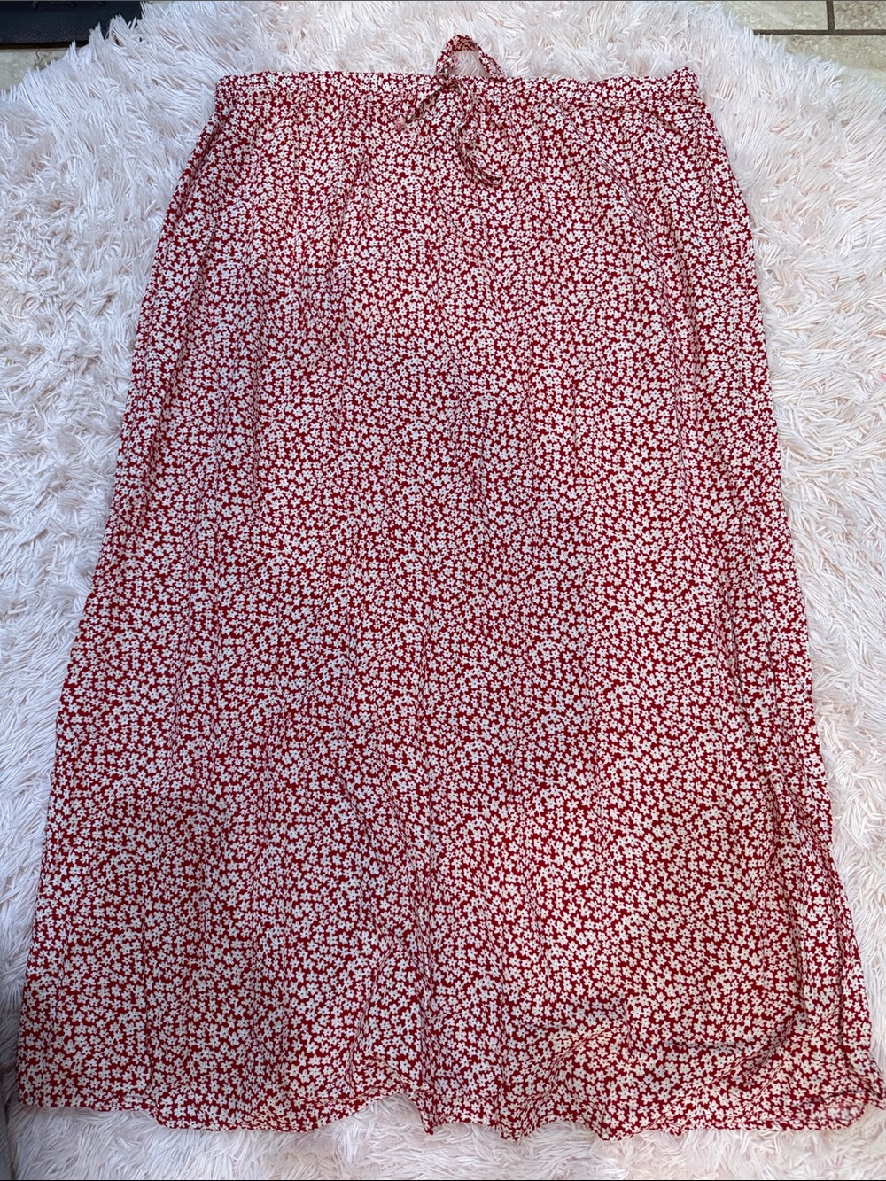 Women's Red Floral Maxi Skirt with Tie Waist